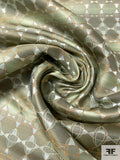 Art Deco Link Silk Necktie Jacquard Brocade - Earthy Greens / Tan / Gold
