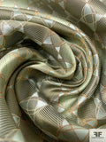Art Deco Link Silk Necktie Jacquard Brocade - Earthy Greens / Tan / Gold