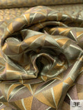 Triangle Mosaic Silk Necktie Jacquard Brocade - Antique Olive / Brown
