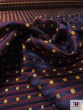 Box Striped Silk Necktie Jacquard Brocade - Navy / Burgundy / Yellow-Gold
