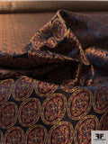 Florals in Oval Silk Necktie Jacquard Brocade - Navy / Copper / Maroon