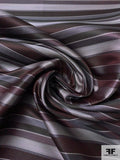 Herringbone Striped Silk Necktie Jacquard Brocade - Dark Maroon / Greys / Black