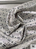 Circle Lattice Silk Necktie Jacquard Brocade - Shades of Grey / Off-White / Black