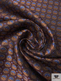 Circular Diamond Silk Necktie Jacquard Brocade - Maroon / Burgundy / Copper / Periwinkle Blue