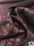 Circular Diamond Silk Necktie Jacquard Brocade - Maroon / Burgundy / Copper / Periwinkle Blue