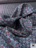 Circle Link Grid Silk Necktie Jacquard Brocade - Red / Blue / White