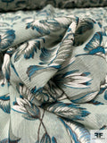 Floral Printed Crinkled Silk Chiffon - Dusty Mint / Dusty Seafoam / Turquoise