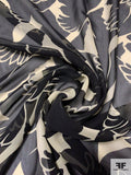 Eagle Silhouette Printed Silk Chiffon - Cream / Black