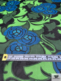 Dramatic Floral Printed Silk Chiffon - Green / Blue / Black