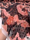 Exotic Trailing Floral Printed Clip Silk Chiffon - Red / Black / Pinks