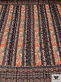 Anna Sui Multi-Pattern Printed Lurex Striped Satin Striped Polyester Chiffon Panel - Browns / Black / Burnt Orange / Turqouise / Yellow