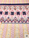 Anna Sui Multi-Pattern Printed Sheer Nylon Chiffon Panel - Light Pink / Yellow / Navy / Green