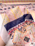 Anna Sui Multi-Pattern Printed Sheer Nylon Chiffon Panel - Light Pink / Yellow / Navy / Green