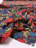 Anna Sui Floral Printed Polyester Chiffon-Georgette - Hot Orange / Yellow / Purple / Blue / Dark Greens