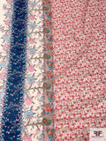 Anna Sui Border Pattern Floral Printed Sheer Nylon Chiffon - Dark Coral / Dusty Navy / Pale Blush