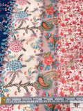 Anna Sui Border Pattern Floral Printed Sheer Nylon Chiffon - Dark Coral / Dusty Navy / Pale Blush
