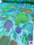 Abstract Printed Satin Burnout Silk Chiffon - Ocean Green / Greens / Blue