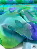 Abstract Printed Satin Burnout Silk Chiffon - Ocean Green / Greens / Blue