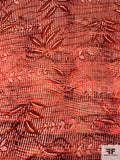 Fenced Leaves Printed Satin Burnout Silk Chiffon - Brick Reds / Grey