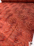 Fenced Leaves Printed Satin Burnout Silk Chiffon - Brick Reds / Grey