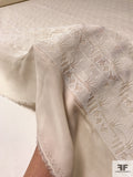 Ethno-Geometric Embroidered Silk Georgette - Beige / Off-White