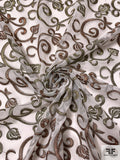 Regal Floral Metallic Embroidered Polyester Chiffon - Copper / Antique Gold / Off-White