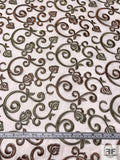 Regal Floral Metallic Embroidered Polyester Chiffon - Copper / Antique Gold / Off-White