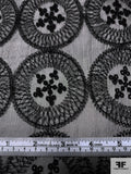 Circle Medallion Embroidered Crinkled Silk Chiffon - Black
