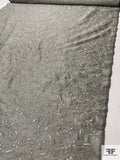 Floral Vine Embroidered Silk Shantung - Grey / Cream / Silver