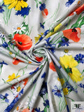 Italian Lela Rose Floral Printed Cotton Lawn - Light Grey / Yellow / Blue / Royal Orange