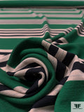 Lela Rose Italian Horizontal Striped Rayon Blend Ponte Knit - Green / Black / Light Nude
