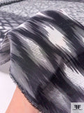 Hazy Ikat-Inspired Printed Silk Crepe de Chine - Black / Off-White / Grey