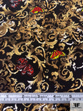 Ornate Golden Vines Printed Silk Crepe de Chine - Black / Brown / Golden-Tan / Multicolor