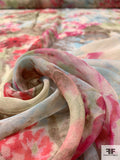 Painterly Floral Printed Silk Chiffon - Red / Sky Blue / Magenta / Brown