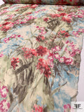 Painterly Floral Printed Silk Chiffon - Red / Sky Blue / Magenta / Brown