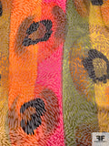 Ethnic-Inspired Large Circles and Striped Printed Satin Burnout Silk Chiffon - Marigold / Magenta / Olive