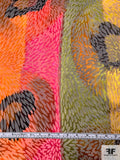 Ethnic-Inspired Large Circles and Striped Printed Satin Burnout Silk Chiffon - Marigold / Magenta / Olive