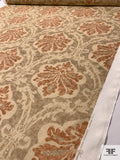 Antique-Look Damask Printed Linen-Weave Cotton - Earthy Tans / Rust / Coral
