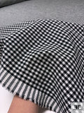 Gingham Check Seersucker Stretch Cotton Shirting - Black / Off-White