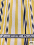 Vertical Striped Stretch Cotton Twill - Yellow / Navy / White