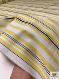 Vertical Striped Stretch Cotton Twill - Yellow / Navy / White