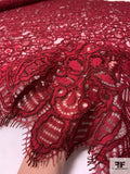 Double-Scalloped Floral Corded Lace Strip - Maroon / Burgundy