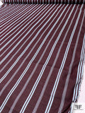 Vertical Striped Printed Cotton Voile - Eggplant / Sky Blue