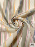 Vertical Striped Yarn-Dyed Cotton Voile - Earthy Grey / Tan / Light Orange / Pink