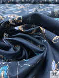 Leaf and Floral Sketch Printed Cotton Voile - Navy / Dusty Periwinkle / Teal / Brown