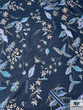 Leaf and Floral Sketch Printed Cotton Voile - Navy / Dusty Periwinkle / Teal / Brown