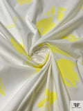 Floral Printed and Flocked Stretch Cotton Lawn - Yellow / Off-White