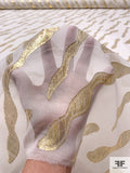 J Mendel Wavy Design Metallic Clip Silk Chiffon - Light Ivory / Gold