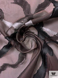 J Mendel Italian Houndstooth Printed Silk Gazar with Metallic Jacquard Pattern - Brown / Black / Grey