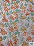 J Mendel Leaf Pattern Fine Embroidered Tulle - Black / Orange / Turmeric / Seafoam Green